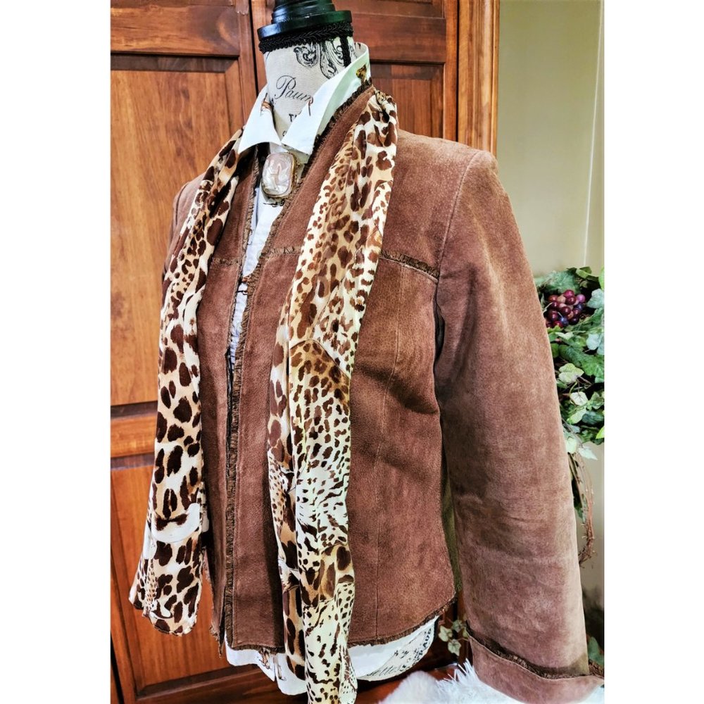 NEW DIRECTIONS Genuine Leather Chocolate Brown Suede Jacket Petite Small - Picture 9 of 9